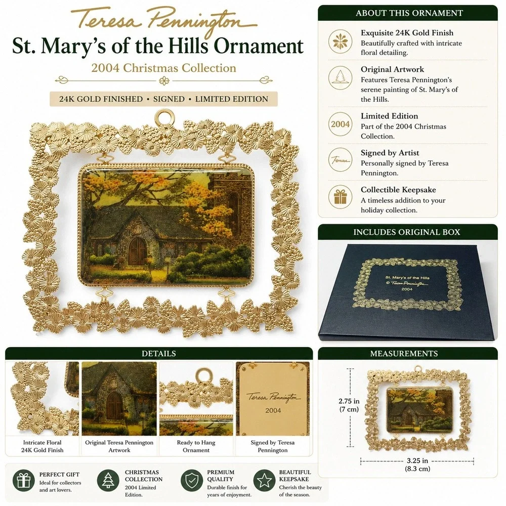 Teresa Pennington 2004 St Marys of the Hills Blowing Rock NC Ornament Gold Frame